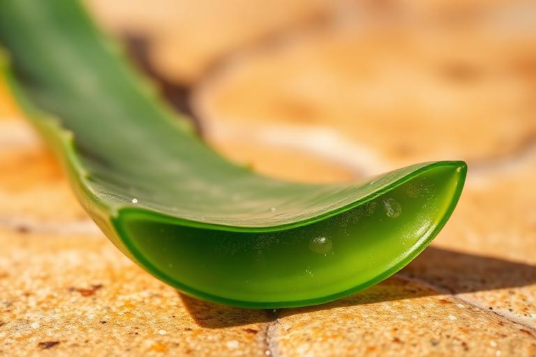 Cut aloe vera leaf with green gel