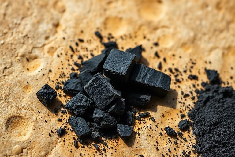 Chunks of activated charcoal and black powder